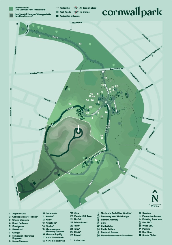 The tree trail map at Cornwall Park.