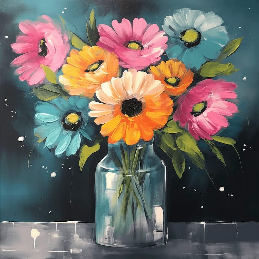 Flower painting on canvas: ideas for beginners & tips for painting acrylic flowers.