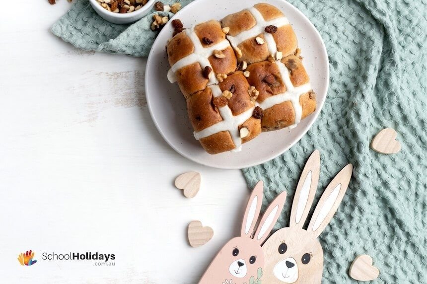 Hot cross buns are sweet and spiced buns traditionally eaten on Good Friday and Easter weekends.