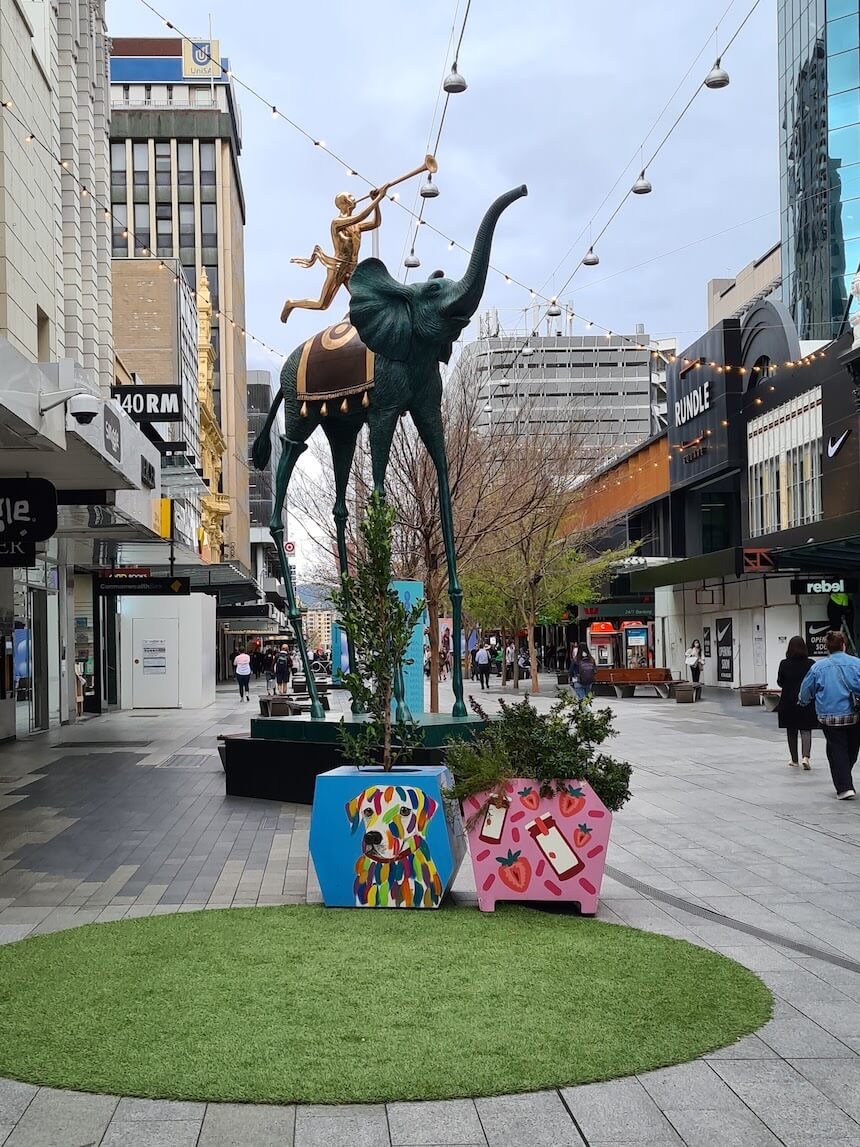 Adelaide indoor activities: Rundle Mall offers a great bustling atmosphere with street music, street art and statues for the kids to enjoy playing around.