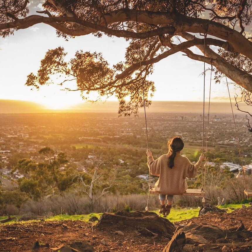 Adelaide must-see: one of the best panoramic views of Adelaide @ Waite Conservation Reserve, swing.