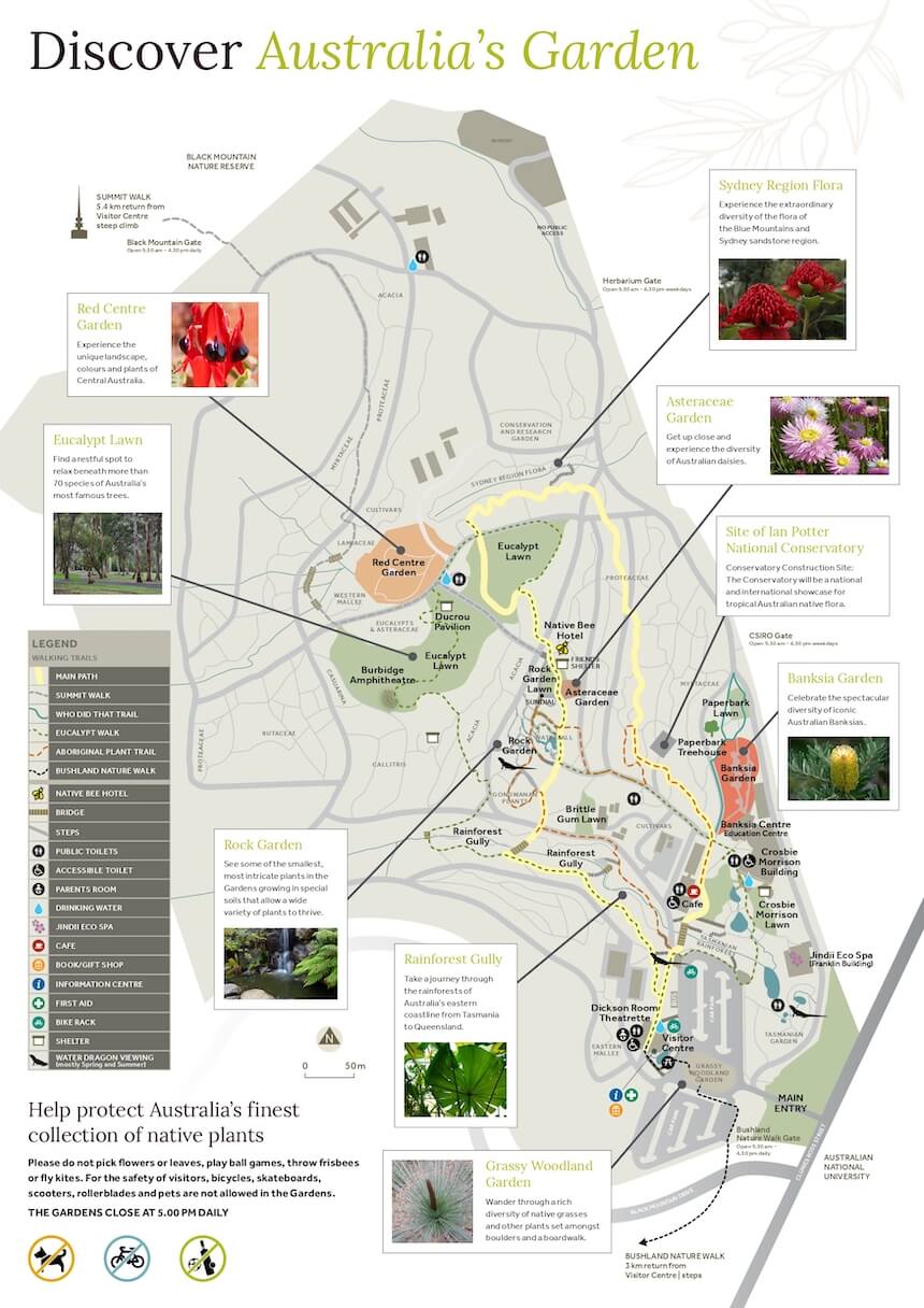 Australian National Botanic Gardens Canberra map.