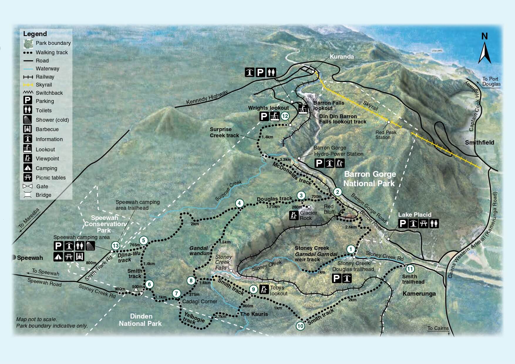 Barron Falls map, Barron Gorge National Park, Queensland.