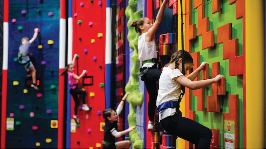 Indoor adventure park in Geelong: climbing wall, Ninja Warrior course, tramplines and more @ Bounce Geelong.