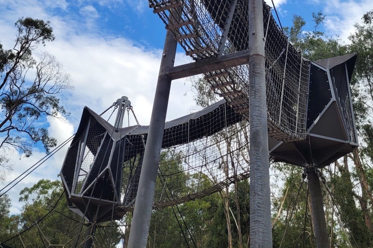 Fantastic 8m-high climbing structure at Calamvale District Park Playground in Brisbane.