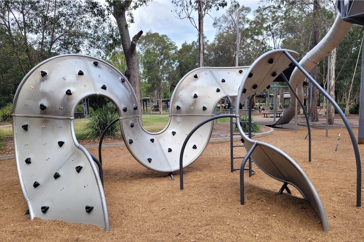 Fantastic climbing structures at Calamvale District Park in Brisbane.