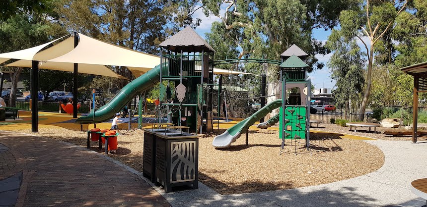 Civic Park Playground in Adelaide features play equipment for toddlers and kids of all ages.