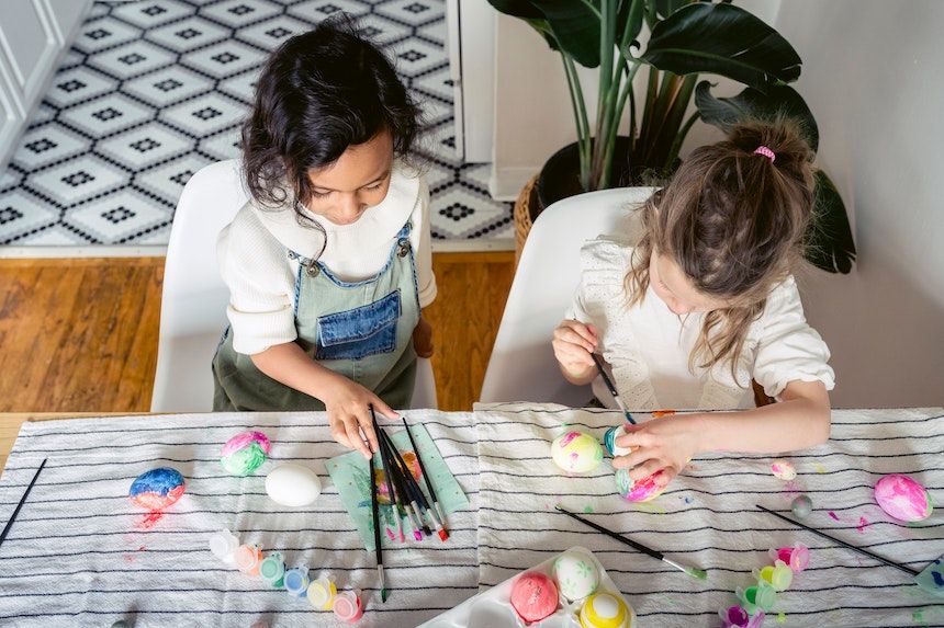 Decorating eggs is a popular family activity.