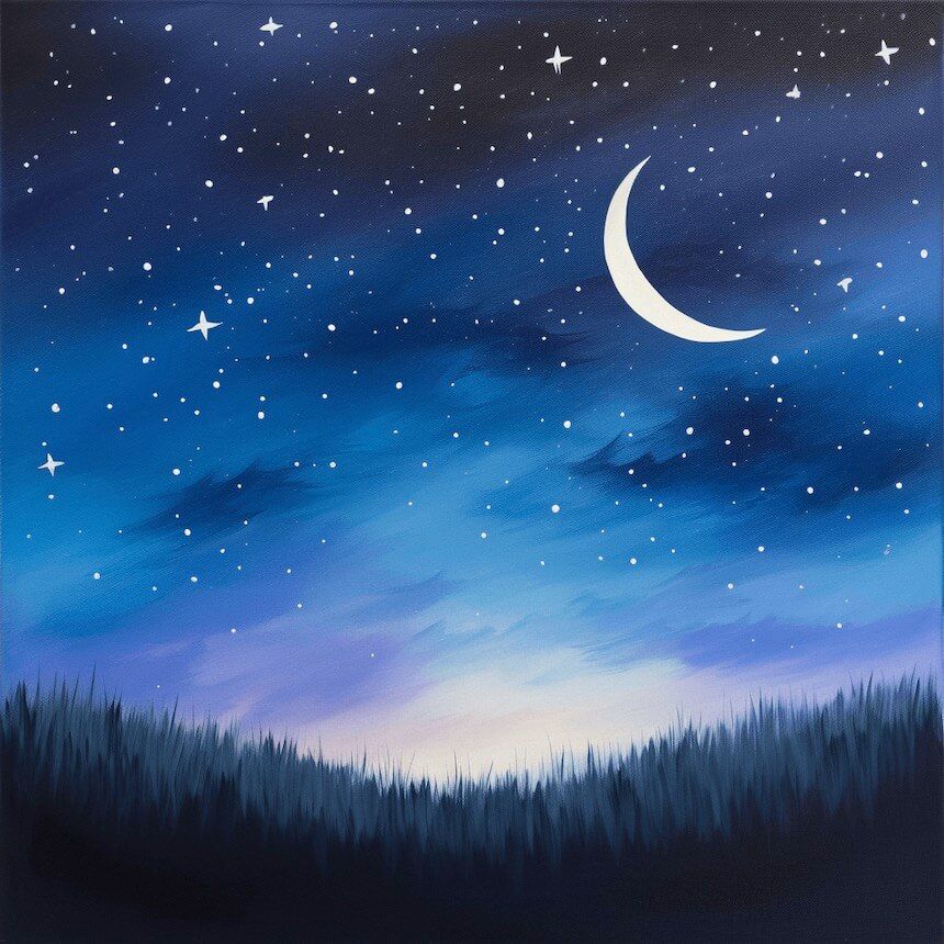 How to paint sky in acrylics: night sky acrylic painting tutorial for beginners step by step.