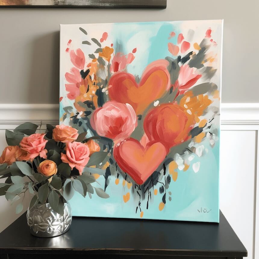 How to paint a heart on canvas: simple heart acrylic painting ideas.