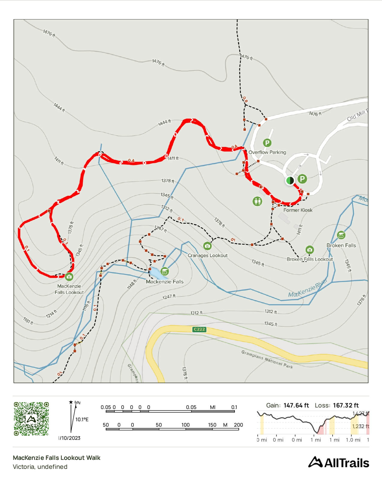 MacKenzie Falls Lookout Walk map, Grampians National Park, Victoria.