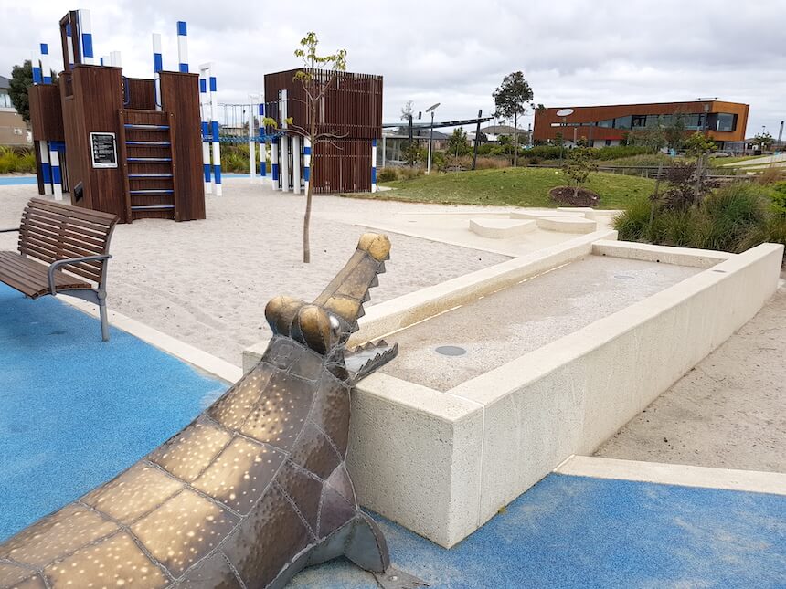Fun crocodile water pump & more fun water play features @ Saltwater Coast Crocodile Park, Point Cook.