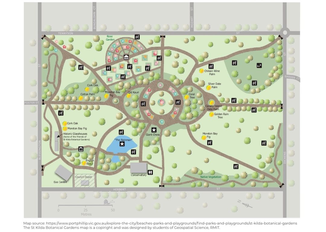 St Kilda Botanical Gardens Map (designed by Geospatial Science students at RMIT).