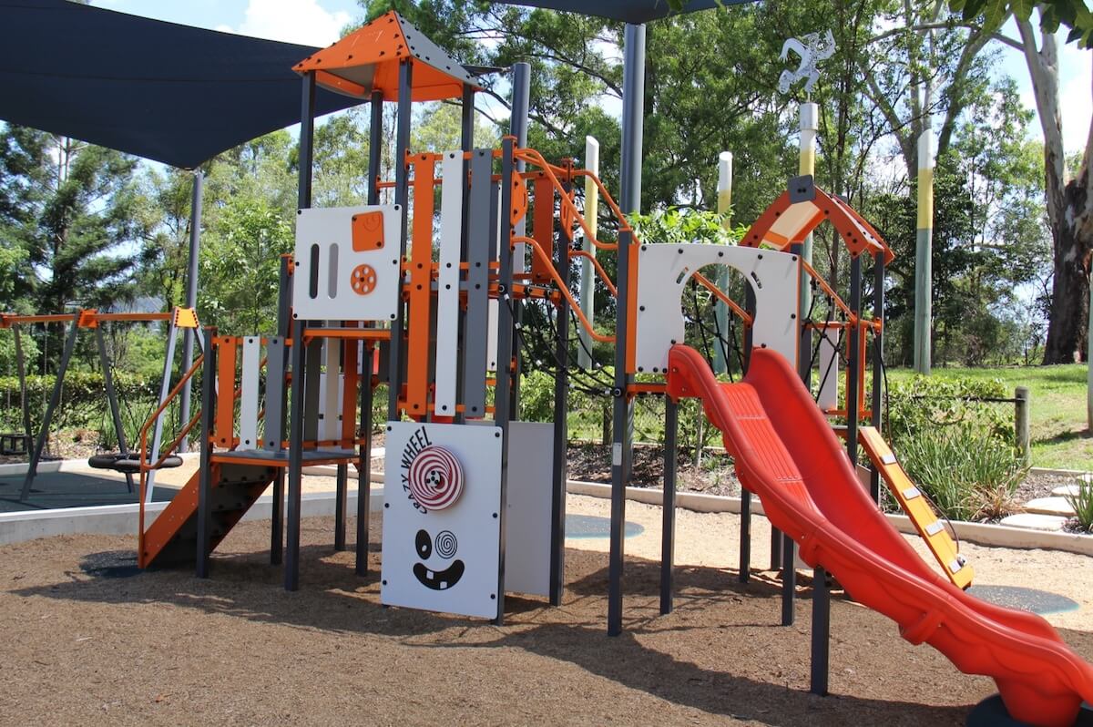 Fantastic play equipment & creative and sensory play at Teralba Park Playground in Brisbane.