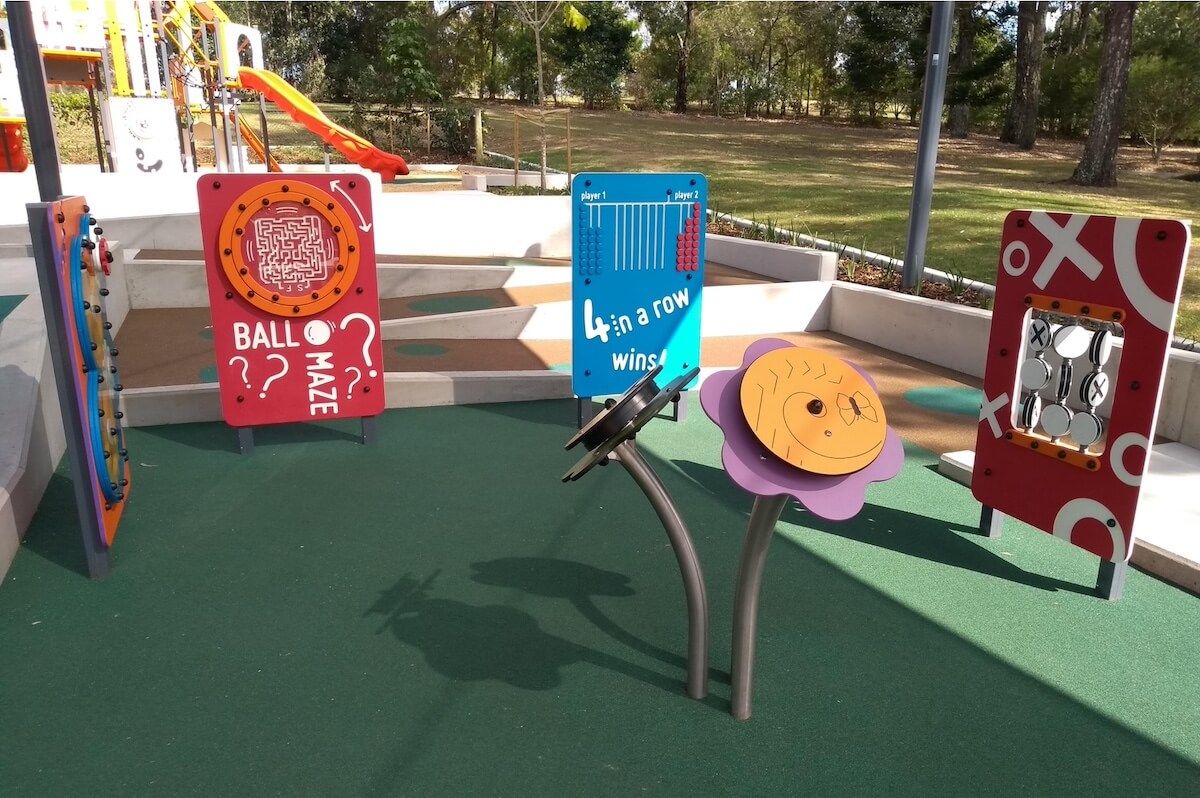 Games and creative and sensory play at Teralba Park Playground in Brisbane.