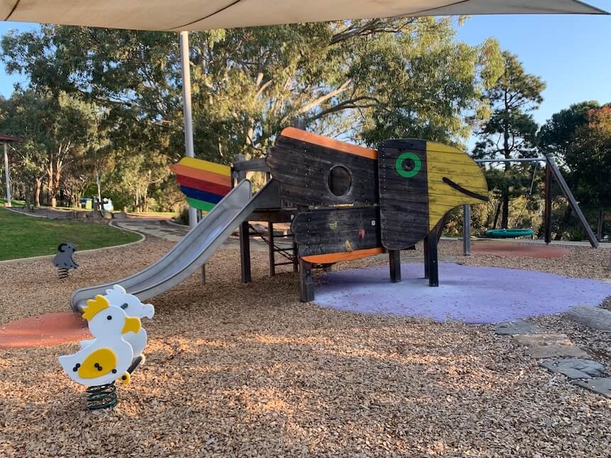 Thalassa Park is a lovely Adelaide park with a great playground with swings and slides, climbing structures, rope nets, bird nest swings, springers and more.