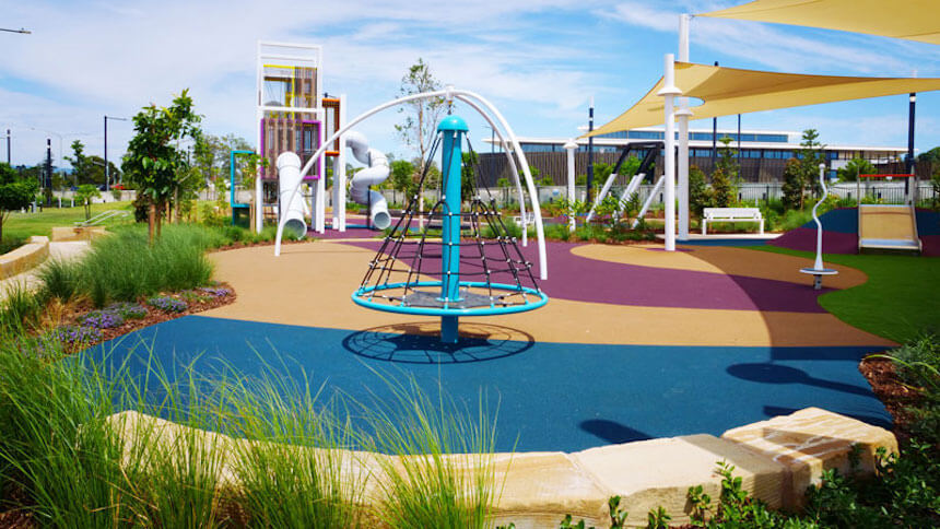 The Mill Waterpark in Brisbane / Moreton Bay features fantastic play equipment - Google Maps Photo by Petras Butkevicius.