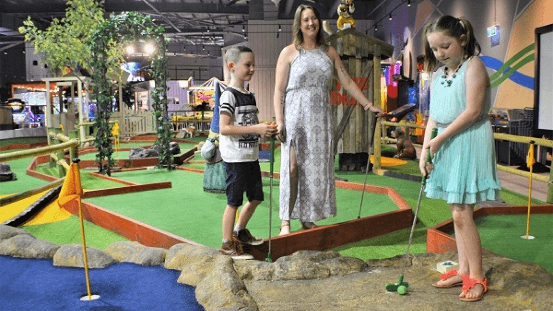 Arcade games, bowling, mini golf and delicious pizza at The Park Coomera, Westfield Shopping Centre.
