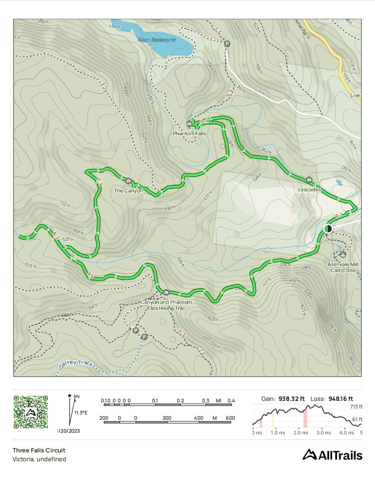 Three Falls Circuit map, Lorne, Victoria, Great Otway National Park.