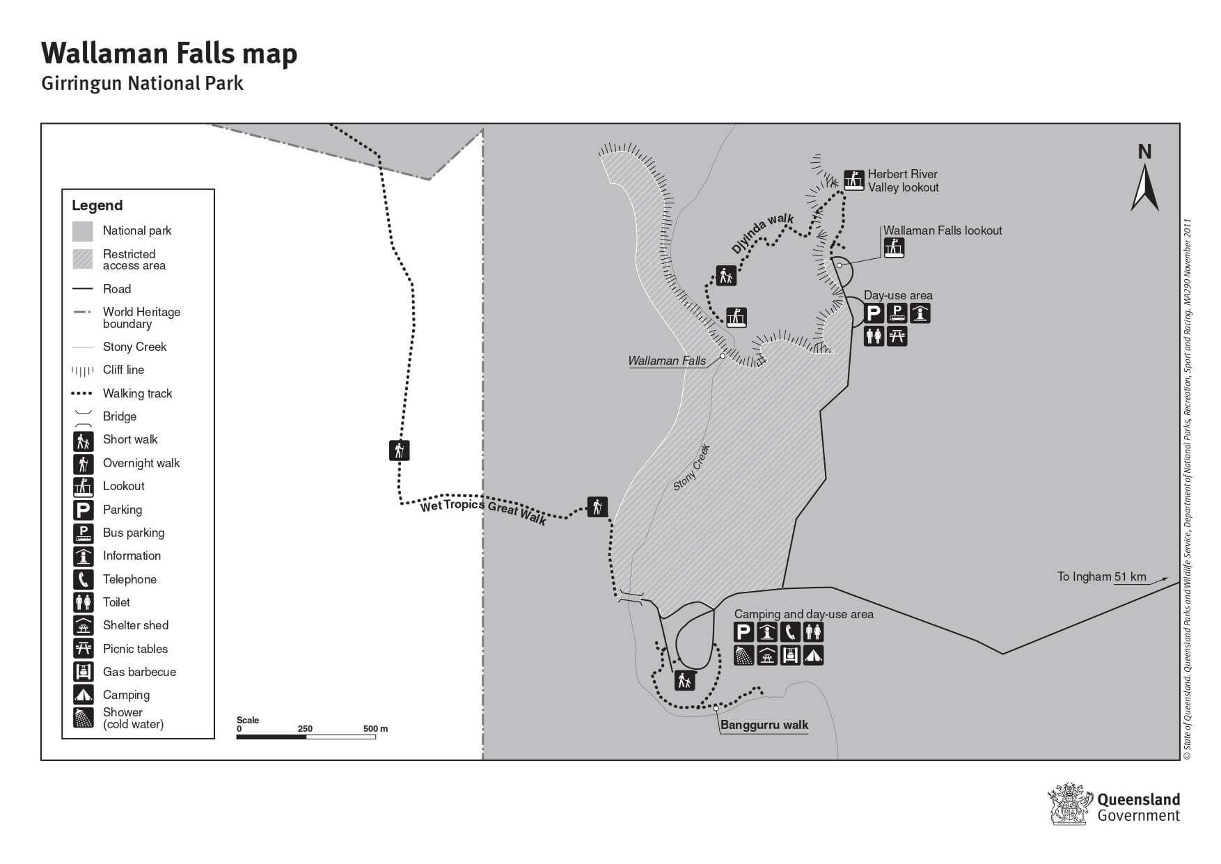 Wallaman Falls walking track map, Girringun National Park, QLD.