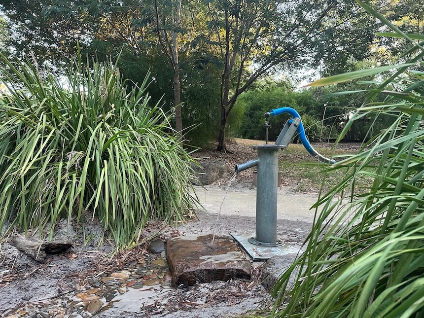 Nature play and water station @ Wombat Bend Play Space, Melbourne East.