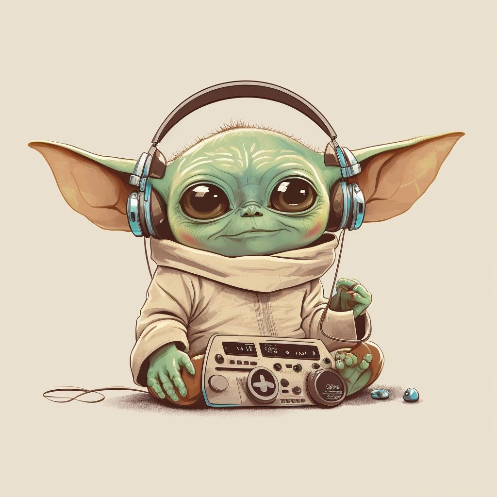 Yoda, the last Grand Master of the Jedi Order, is enjoying listening to music.