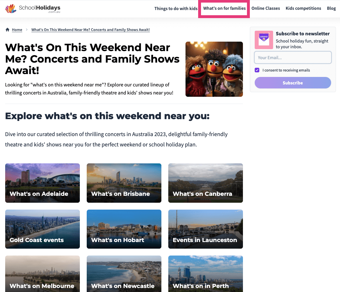 Explore What's On For Families near you (best family-friendly events, kids' shows and concerts in Australia) - schoolholidays.com.au.